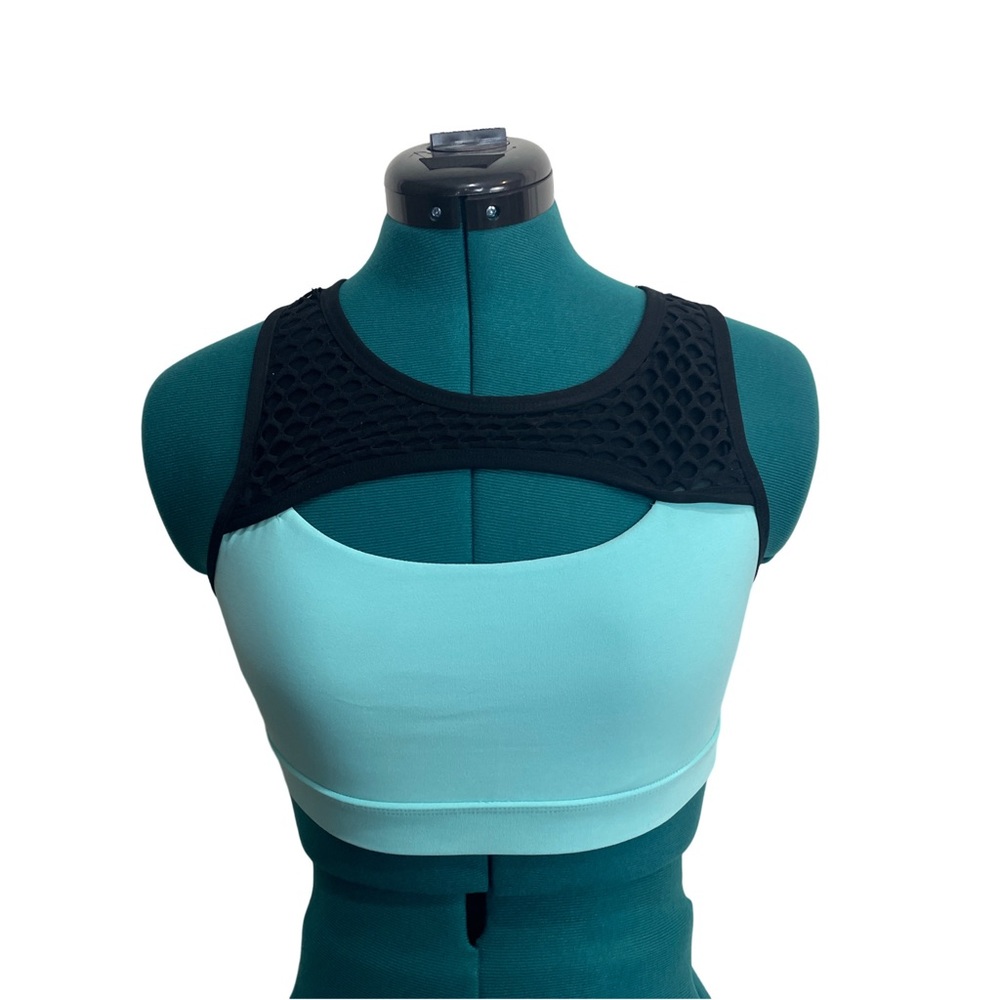 90 Degrees Black Mesh Cut-Out Racerback Aqua Sports Bra Sz S